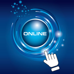 hand pushing button connect social network online