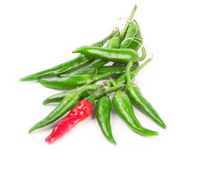 Red and green peppers isolated on white