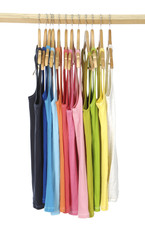 casual Colorful different peignoir on wooden hangers