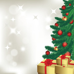 Christmas tree and gift, vector image card