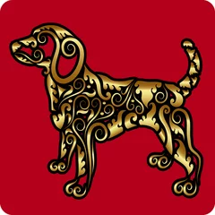 Zelfklevend Fotobehang Golden dog ornament © ComicVector