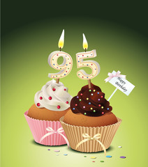 Cupcake mit Geburtstagskerze die Zahl 95