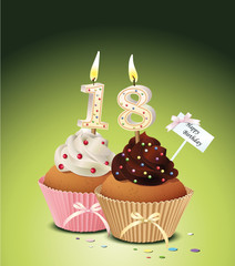 Cupcake mit Geburtstagskerze die Zahl 18