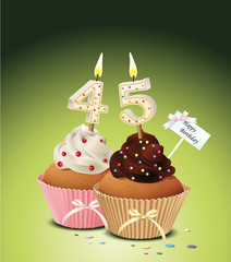 Cupcake mit Geburtstagskerze die Zahl 45
