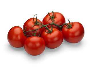 Red tomatoes on a green branch