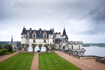 Chateau d'Amboise in the Loire Valley on a gloomy day, France
