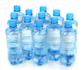 plastic bottles of water isolated on white