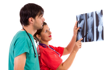 Two doctors having medical consultation of x-ray image