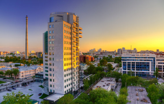 Panorama of evening Yekaterinburg (Russian Federation). HDRI