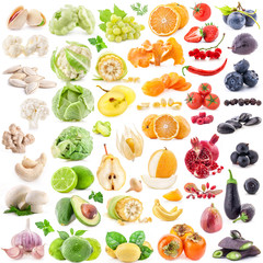 Big collection of fruits and vegetables on white background