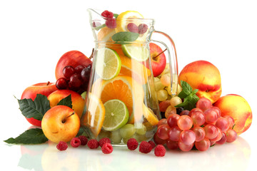transparent jar with exotic  fruits, isolated on white