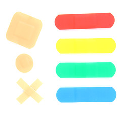 Colorful medical patches isolated on white