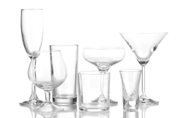 Collection of various glasses isolated on white