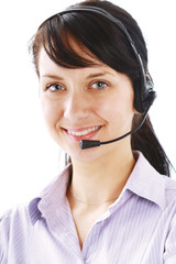 Smiling businesswoman with headset isolated