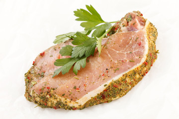 raw pork meat with spice