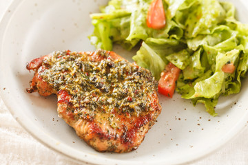 grilled steak with salad