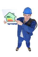 Electrician promoting energy savings.