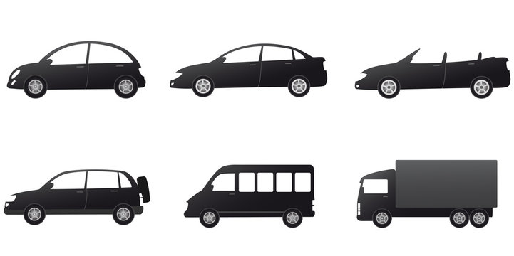 collection of isolated car silhouette