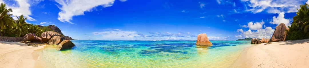 Foto op Plexiglas Anse Source D'Agent, La Digue eiland, Seychellen Beach Source d& 39 Argent op de Seychellen