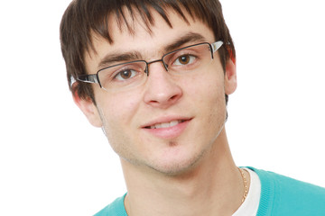 Close-up of man wearing glasses isolated