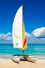 Sailing boat at a tropical beach in Cuba