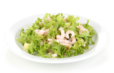 Delicious marinated shrimp in plate isolated on white