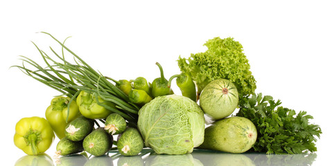 fresh green vegetables isolated on white