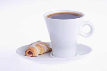coffee with croissants on a saucer on a white background