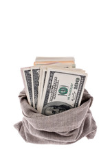Dollar Geldscheine in einem Sack