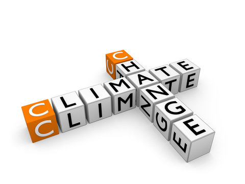 W&uuml;rfel mit Aufschrift: CLIMATE CHANGE - 3D