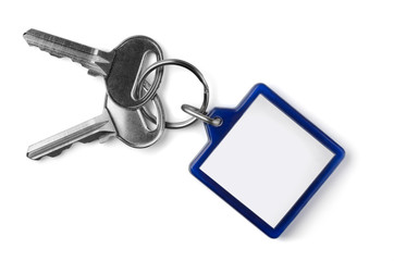 Two silver keys with blank key fob