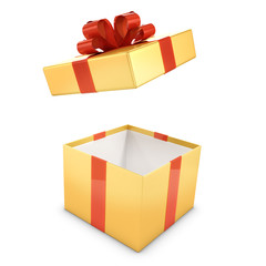 Gold and red gift box opens