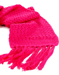 Warm knitted scarf pink isolated on white