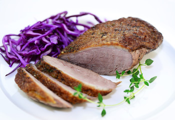 Entenbrust mit Rotkohl