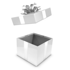White and silver gift box opens