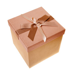 Golden gift box over white background
