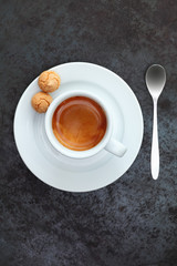Overhead view of espresso coffee in a cup