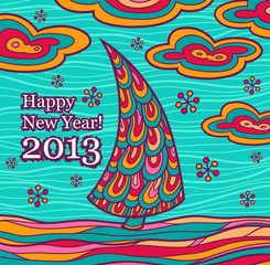 Postcard colored Christmas tree