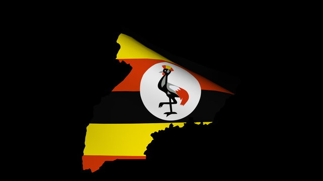 Uganda map with rippling flag animation