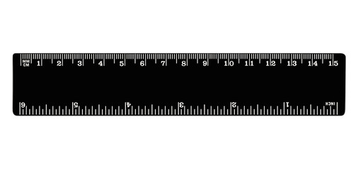 Black ruler isolated, inches, centimeters, milimeters, imperial