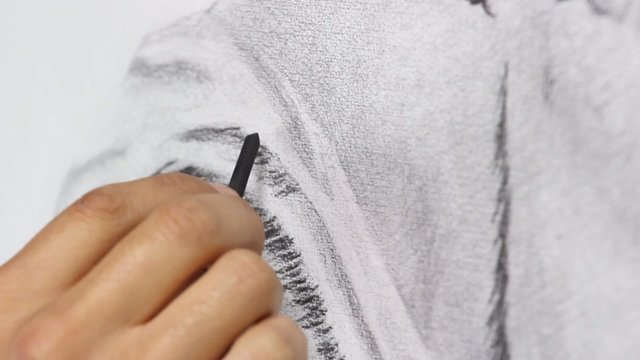 artist making a copy of ancient greek statue, charcoal drawing