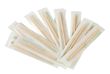 Wooden toothpicks bilateral isolated on white background