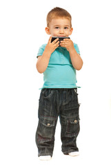 Toddler kissing a cell phone