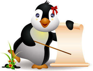 cute penguin cartoon with blank sign