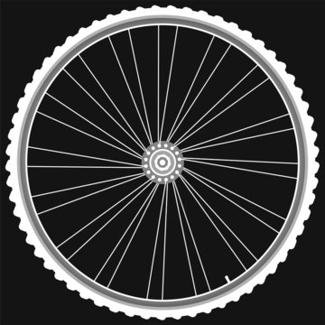 bike wheel with tire and spokes isolated on black background