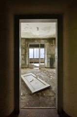 abandoned building, room view from the door