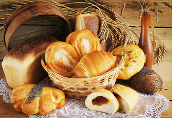 Baked bread on wood table