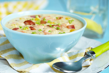Chowder with Sweet Corn, Shrimp and Bacon