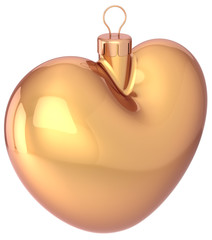 Gold Christmas ball heart shaped Happy New Year bauble golden