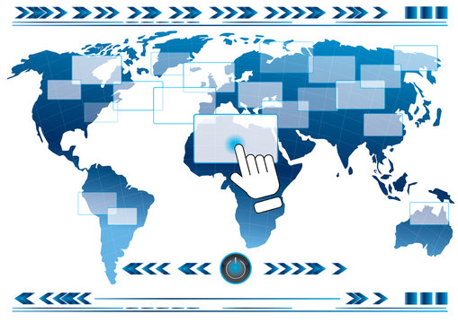 hand pushing button global link concept, Vector Eps10
